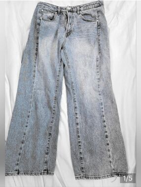 OAT High Rise Wide Leg Jeans Light Wash Straight Denim Size 12 31